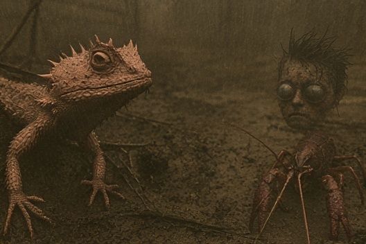 Surreal Lizard Encounter Print. poster — illustration art