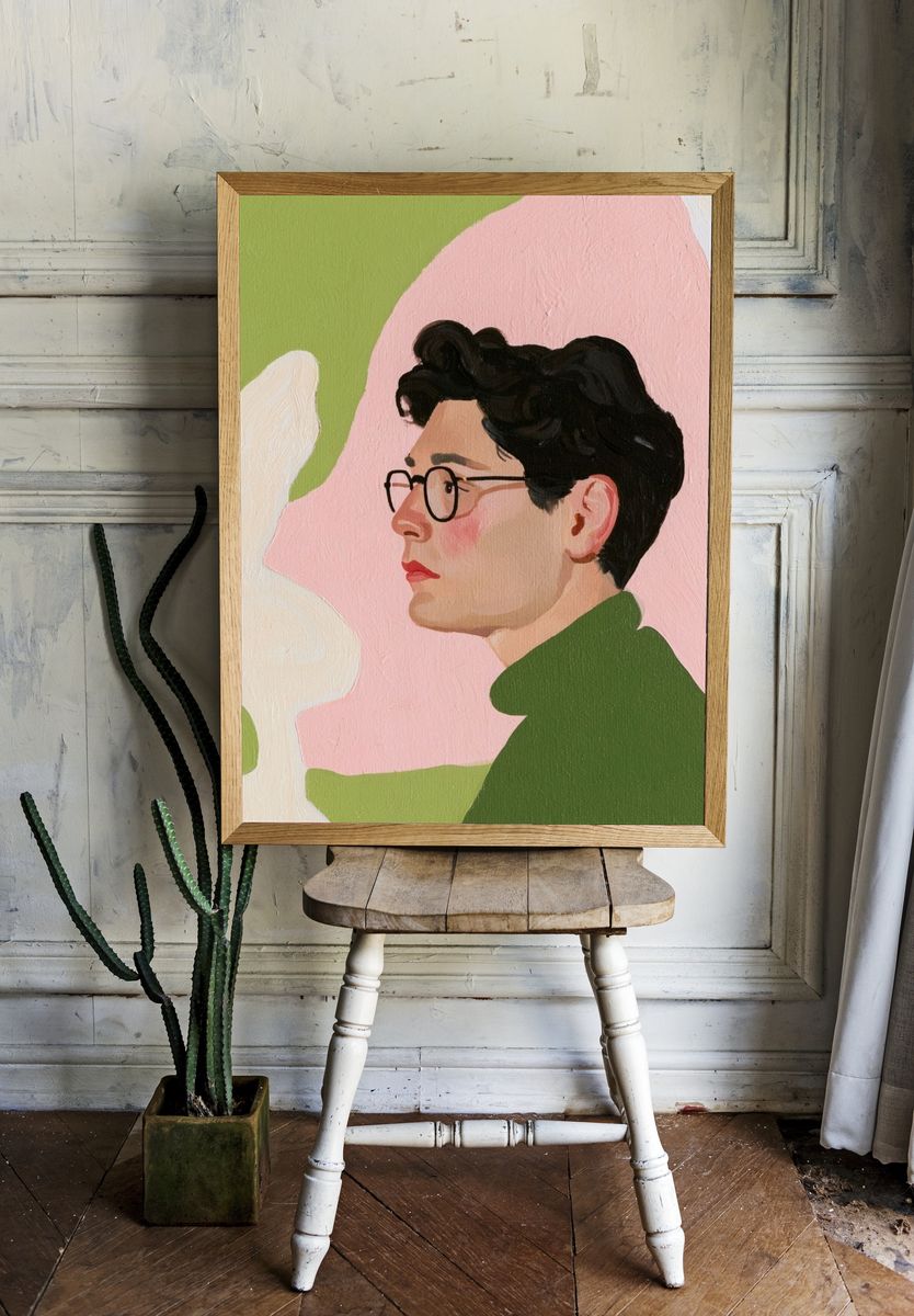 Portrait in Pastel Illustration Poster. — room view 1
