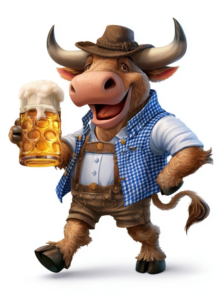 Cheerful Bull with Beer Illustration Poster. poster detail