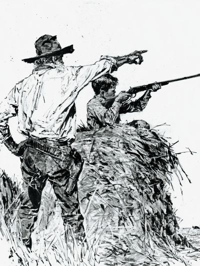 Cowboy Hunting Scene Ink Print. poster