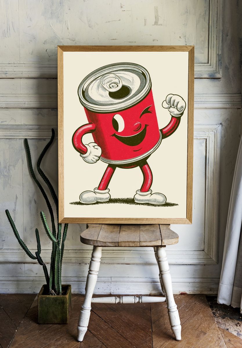 Smiling Soda Can Cartoon Poster. room preview