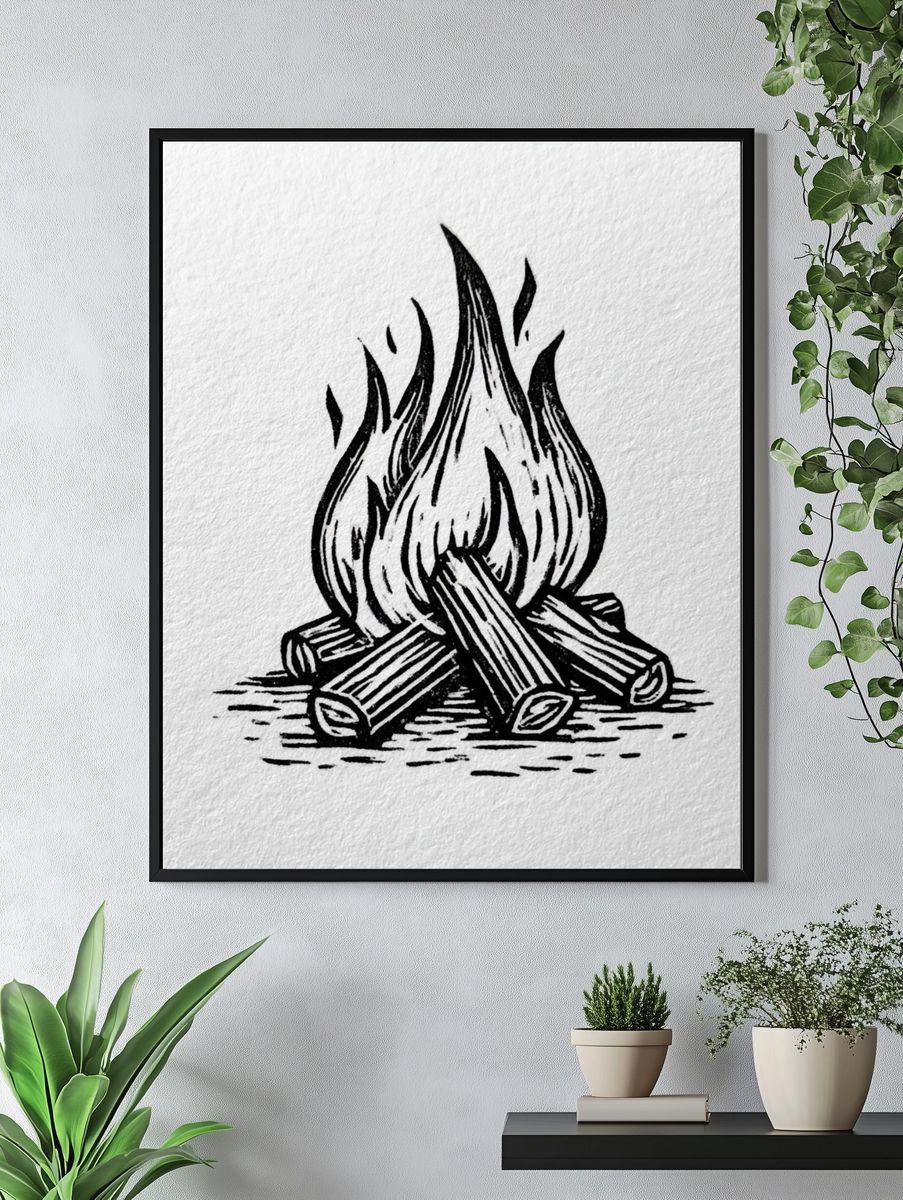 Campfire Line Art Poster. — room view 4
