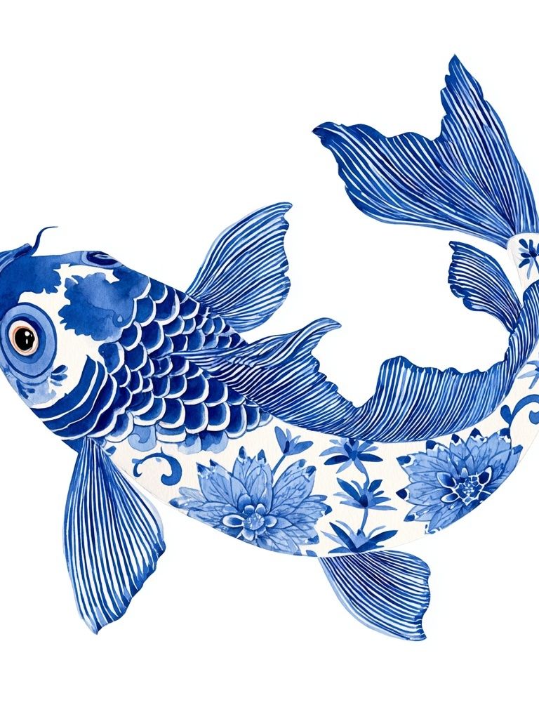 Blue Koi Fish Illustration Poster. poster detail