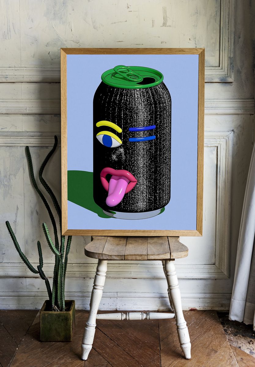 Surreal Soda Can Typography Print. — room view 1