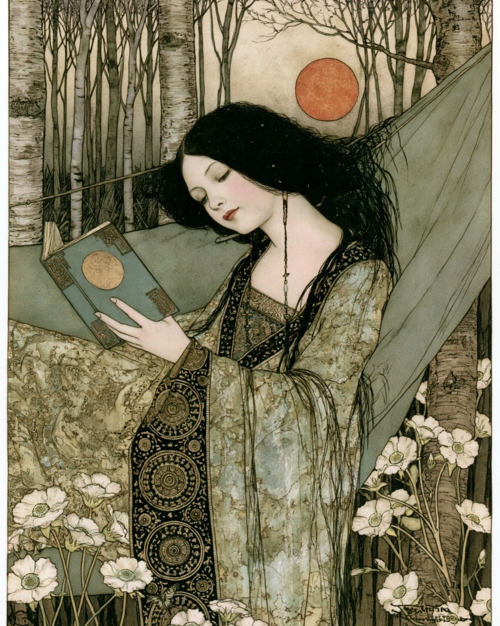 Art Nouveau Forest Reader Print. poster — illustration art