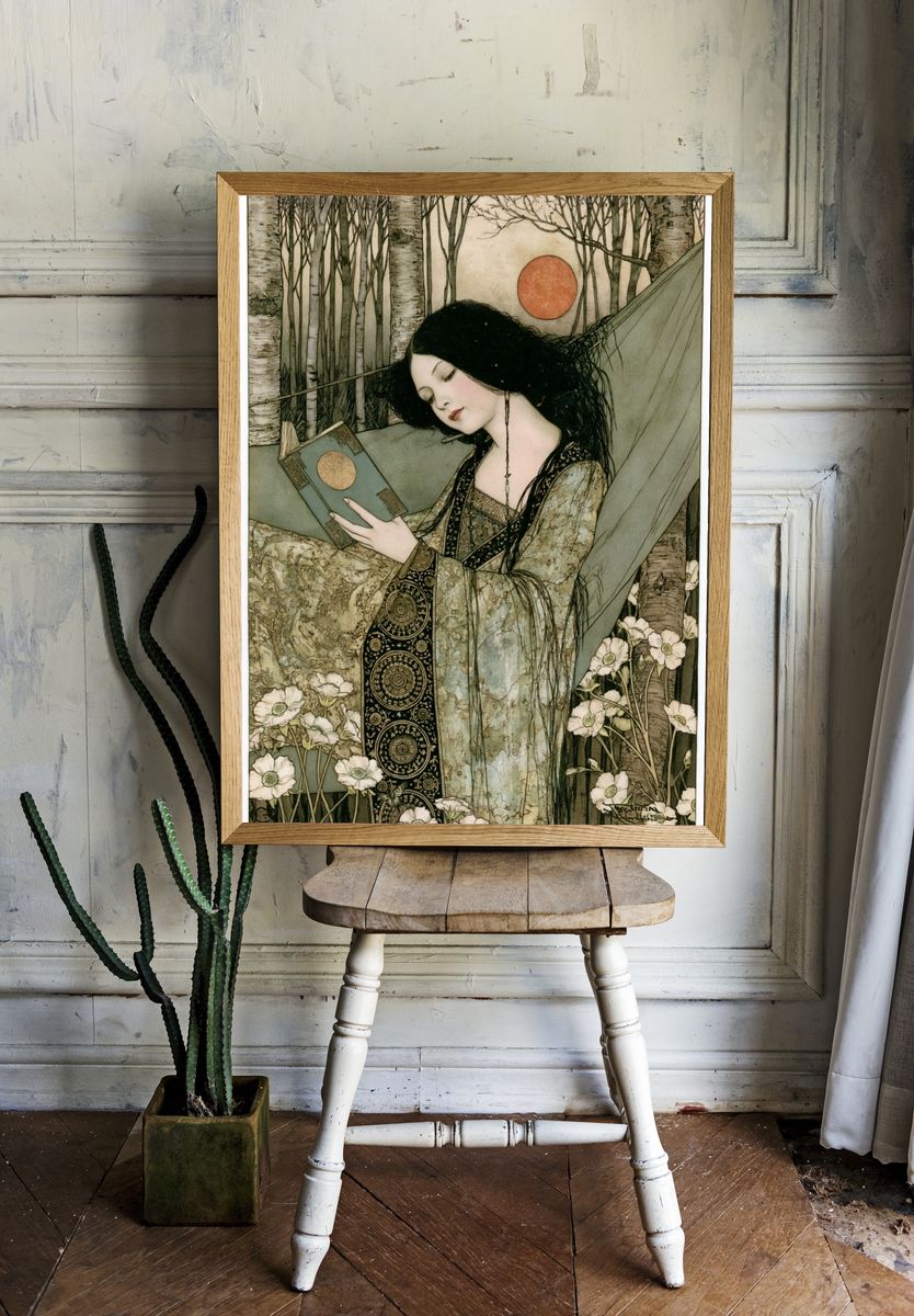 Art Nouveau Forest Reader Print. — room view 1