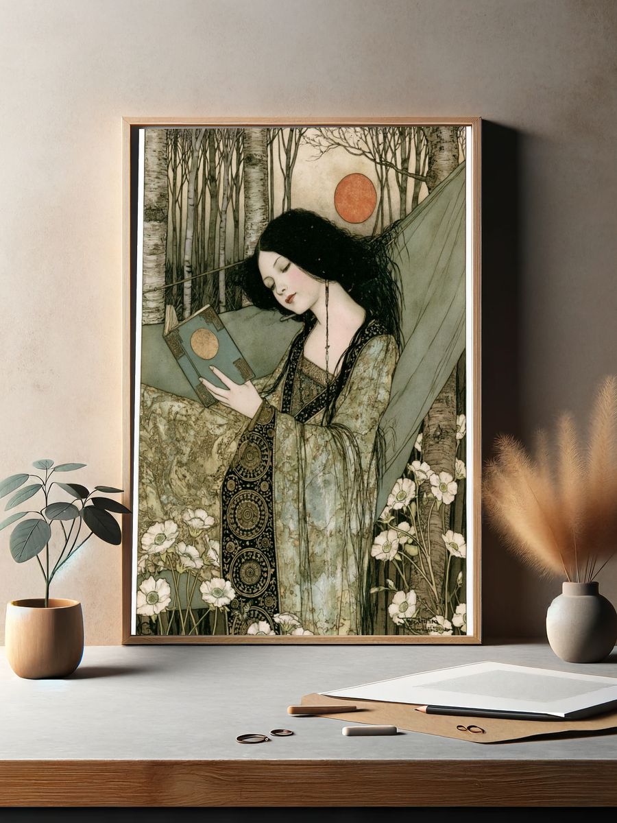 Art Nouveau Forest Reader Print. — room view 2