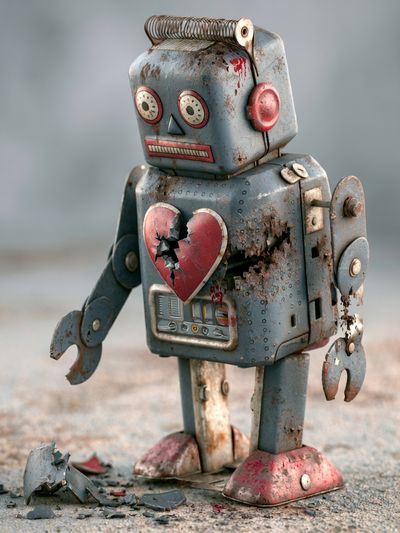 Broken Toy Robot Illustration Poster. poster