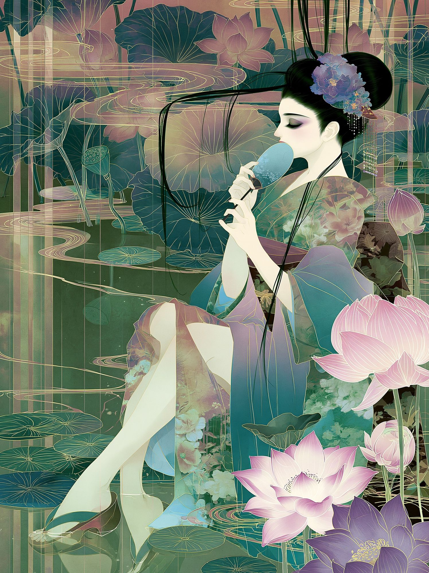 Lotus Geisha Digital Art Poster. poster detail