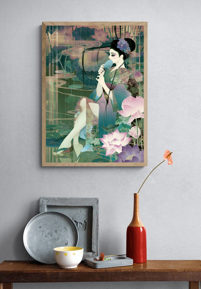 Lotus Geisha Digital Art Poster. — room view 3