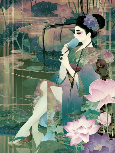 Lotus Geisha Digital Art Poster. poster