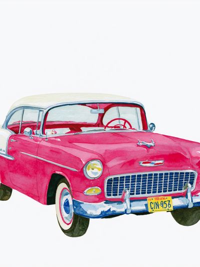 Pink Classic Car Watercolor Poster. poster