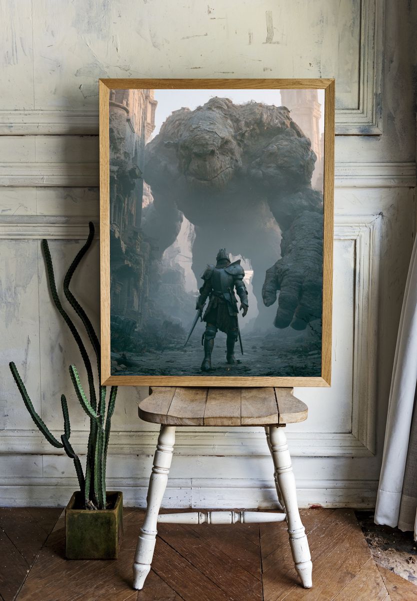 Giant Stone Titan Fantasy Print. room preview