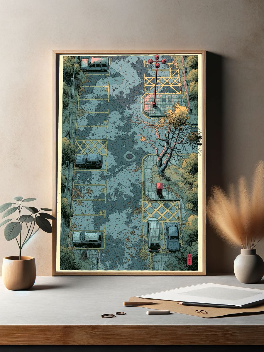 Overhead Parking Lot Illustration Poster. — room view 2