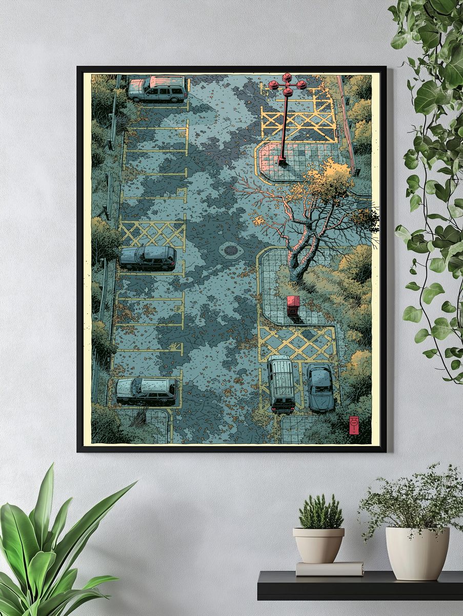 Overhead Parking Lot Illustration Poster. — room view 4