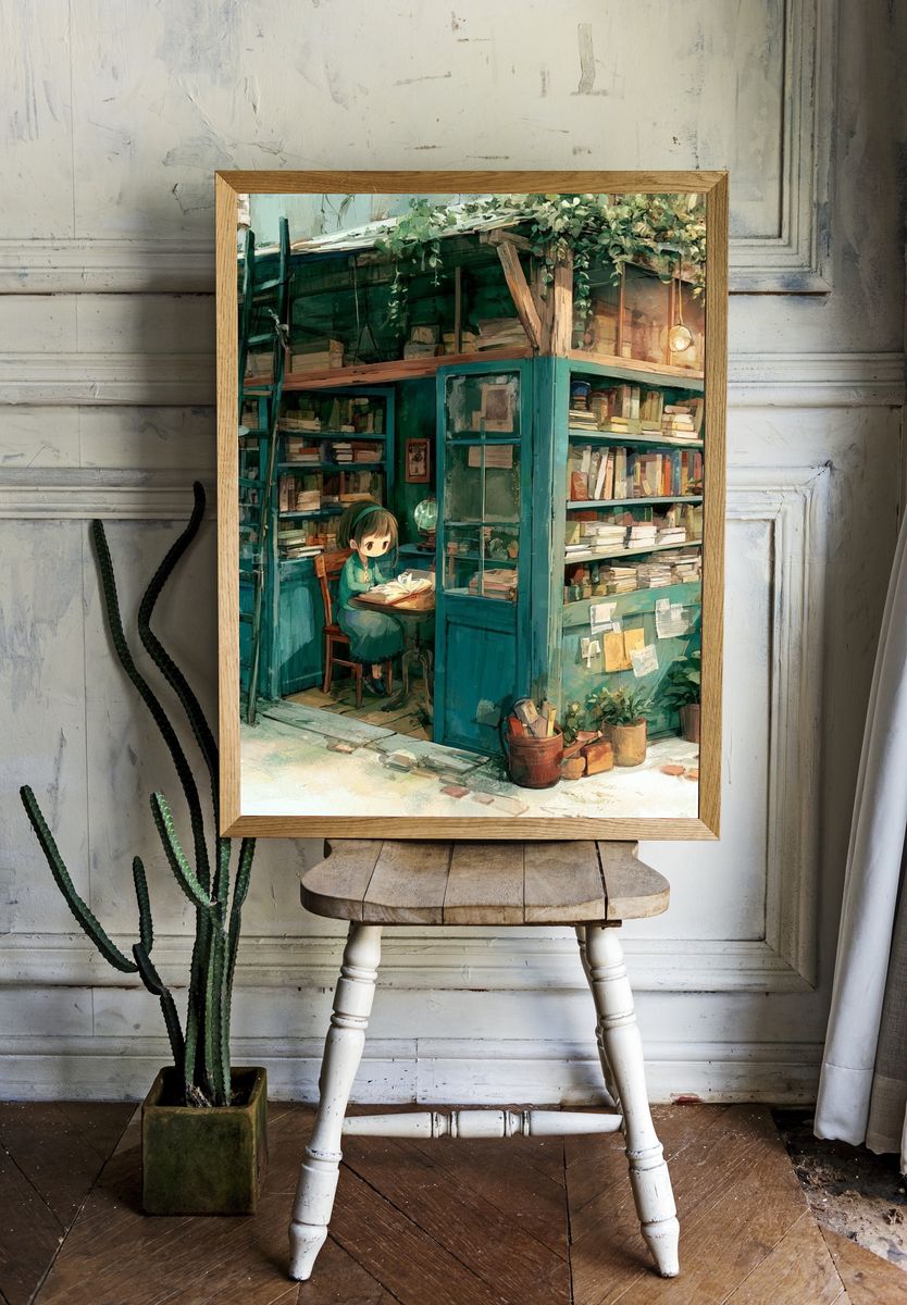 Cozy Bookshop Illustration Poster. — room view 1