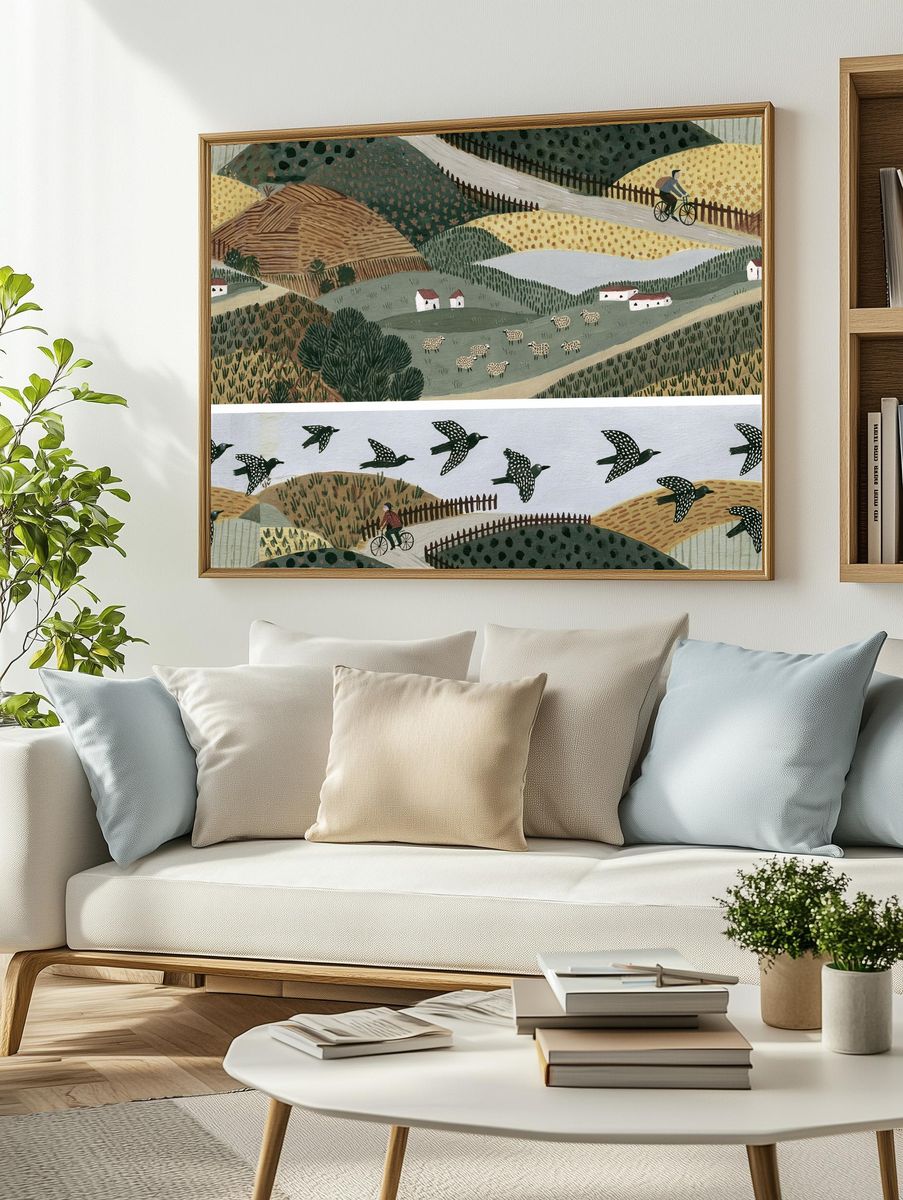 Countryside Birds Illustration Poster. — room view 2