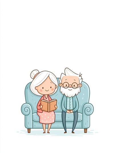 Elderly Couple Reading Illustration Poster.