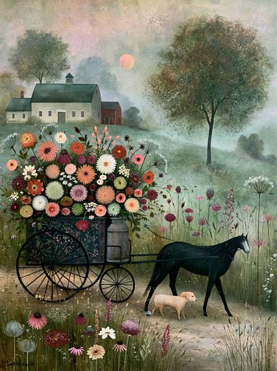 Pastoral Horse and Flowers Print. poster print