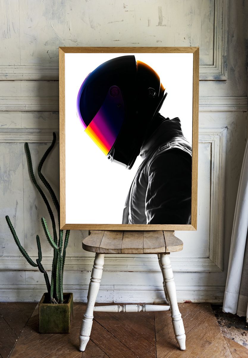 Neon Helmet Portrait Print room preview