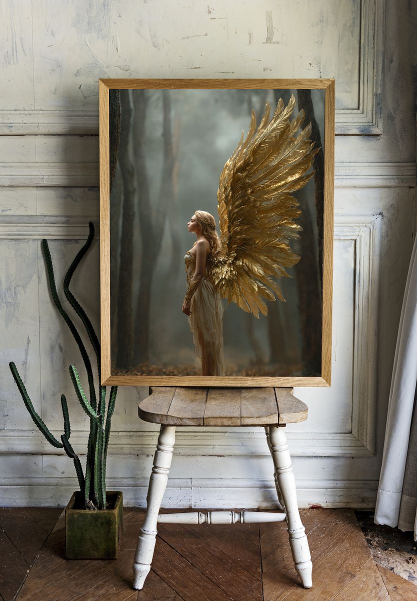 Golden Winged Forest Muse Print. — room view 1