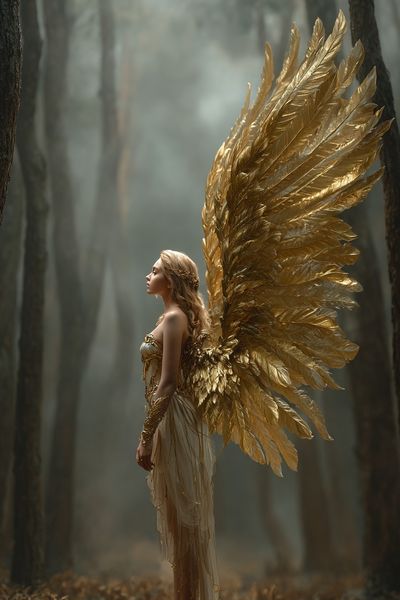 Golden Winged Forest Muse Print. poster print