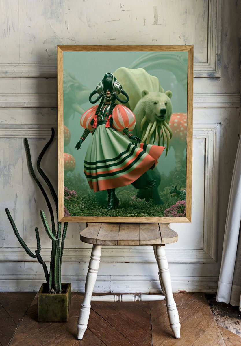 Surreal Bear Guardian Illustration Poster. — room view 1