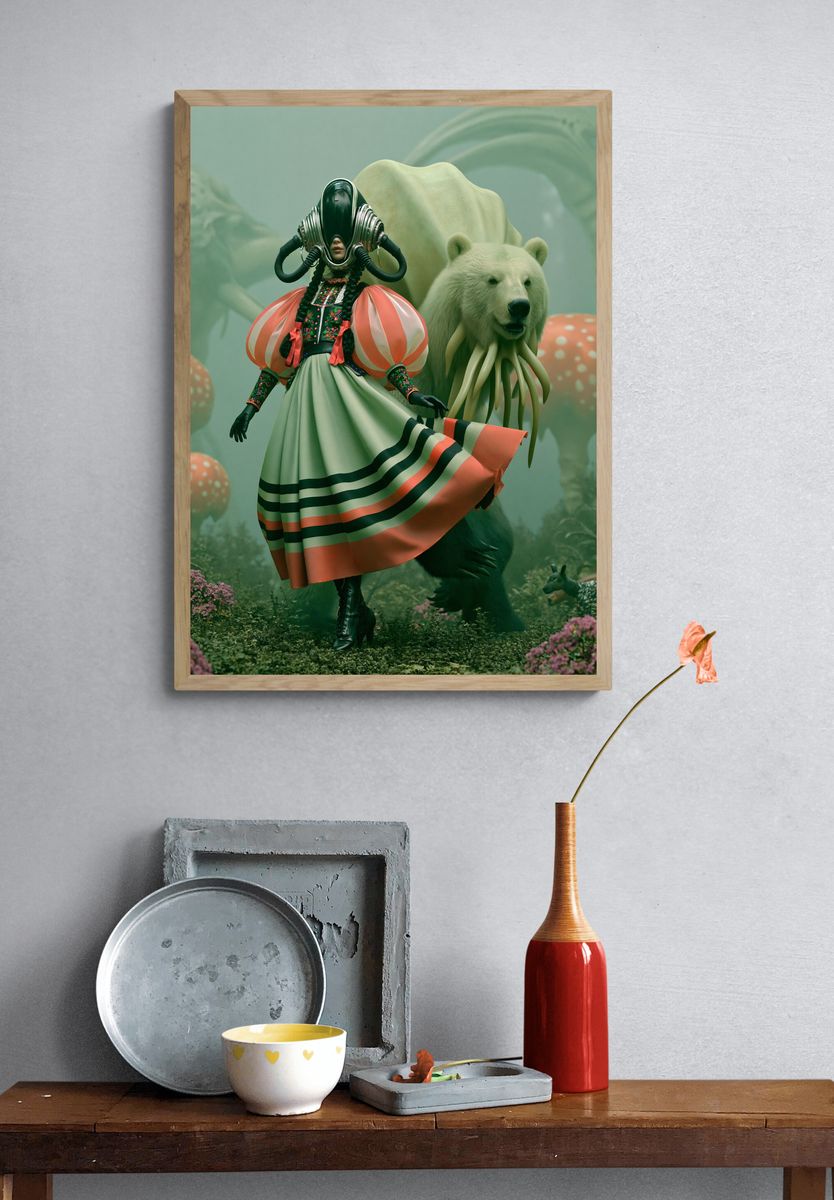 Surreal Bear Guardian Illustration Poster. — room view 3
