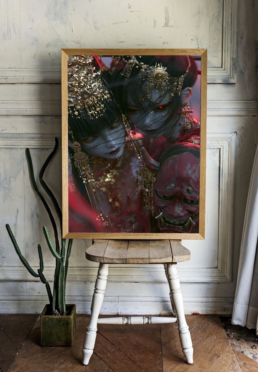 Demon Twins Fantasy Poster. room preview