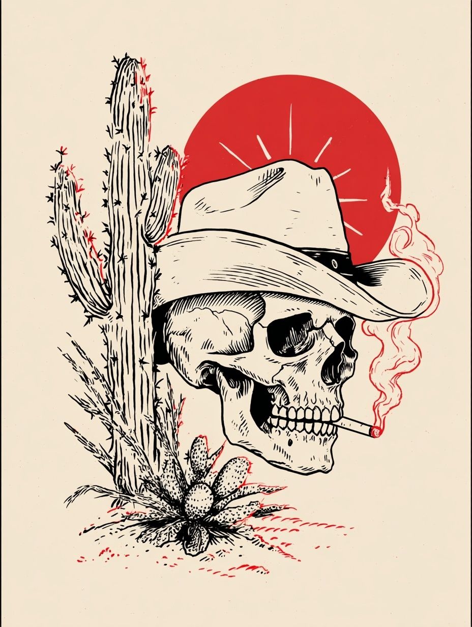Cowboy Skull Cactus Illustration Poster. poster — illustration art