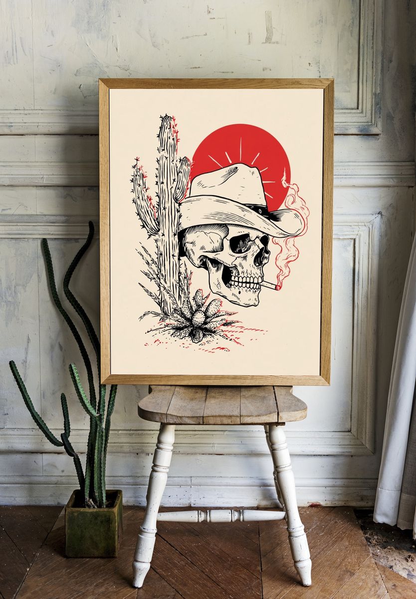 Cowboy Skull Cactus Illustration Poster room preview