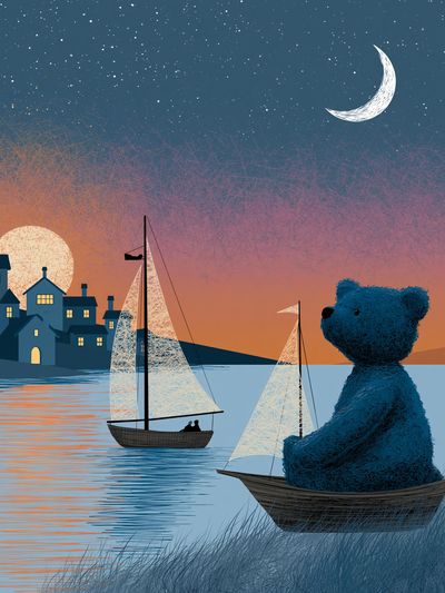 Moonlit Bear Harbor Illustration Poster. poster