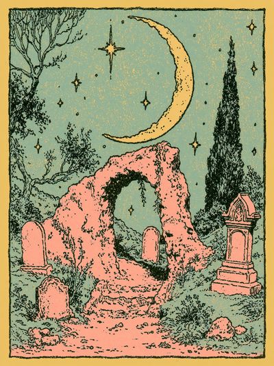 Moonlit Cemetery Illustration Poster.