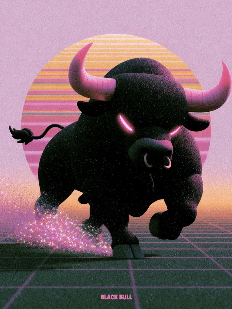 Black Bull Retro Illustration Poster. poster — illustration art