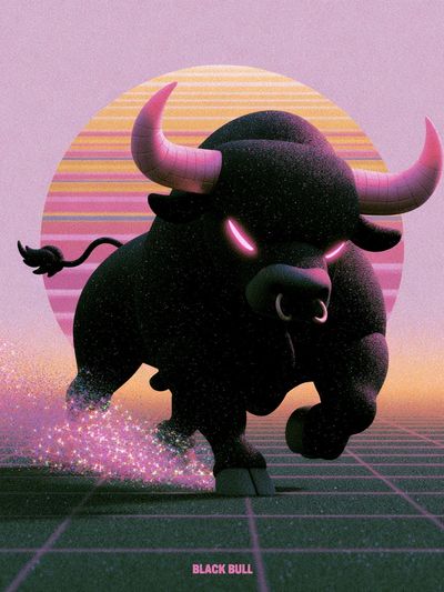 Black Bull Retro Illustration Poster. poster