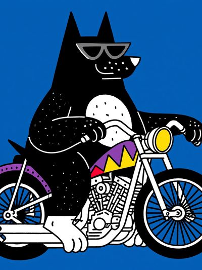Cool Dog on Motorcycle Poster. poster print