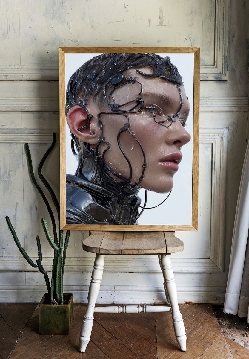 Cyborg Portrait Digital Art Poster. room preview