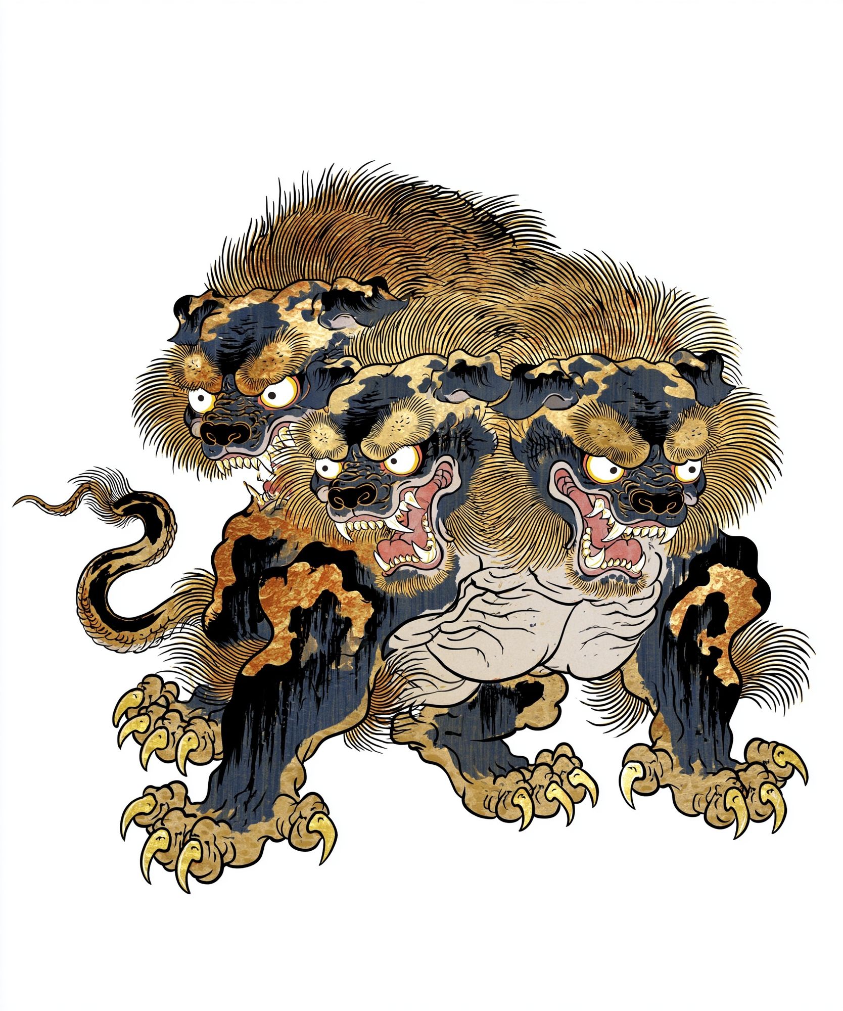 Three-Headed Guardian Beast Print. poster — illustration art