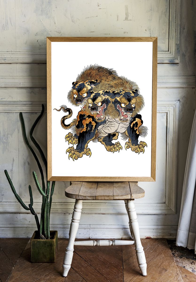 Three-Headed Guardian Beast Print. room preview