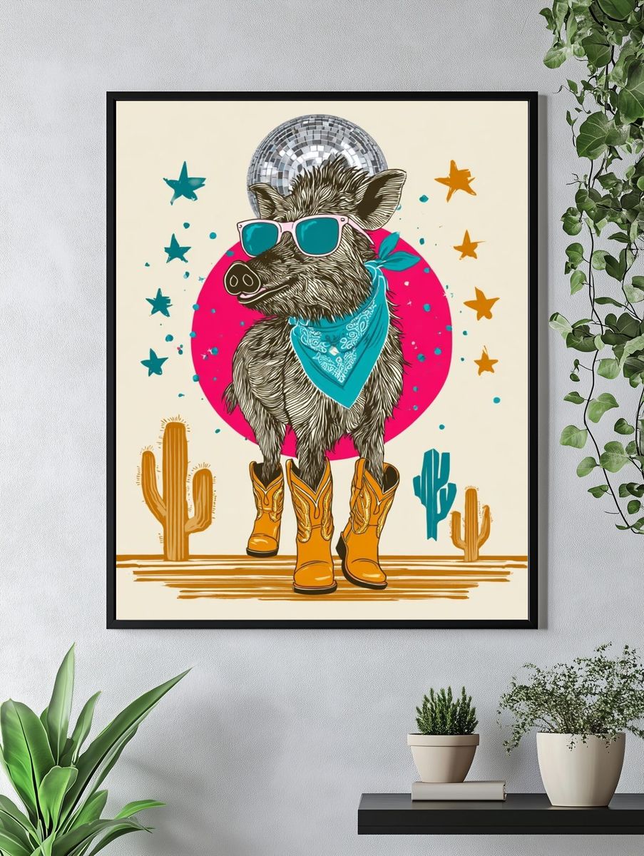 Disco Boar Western Illustration Poster. — room view 4