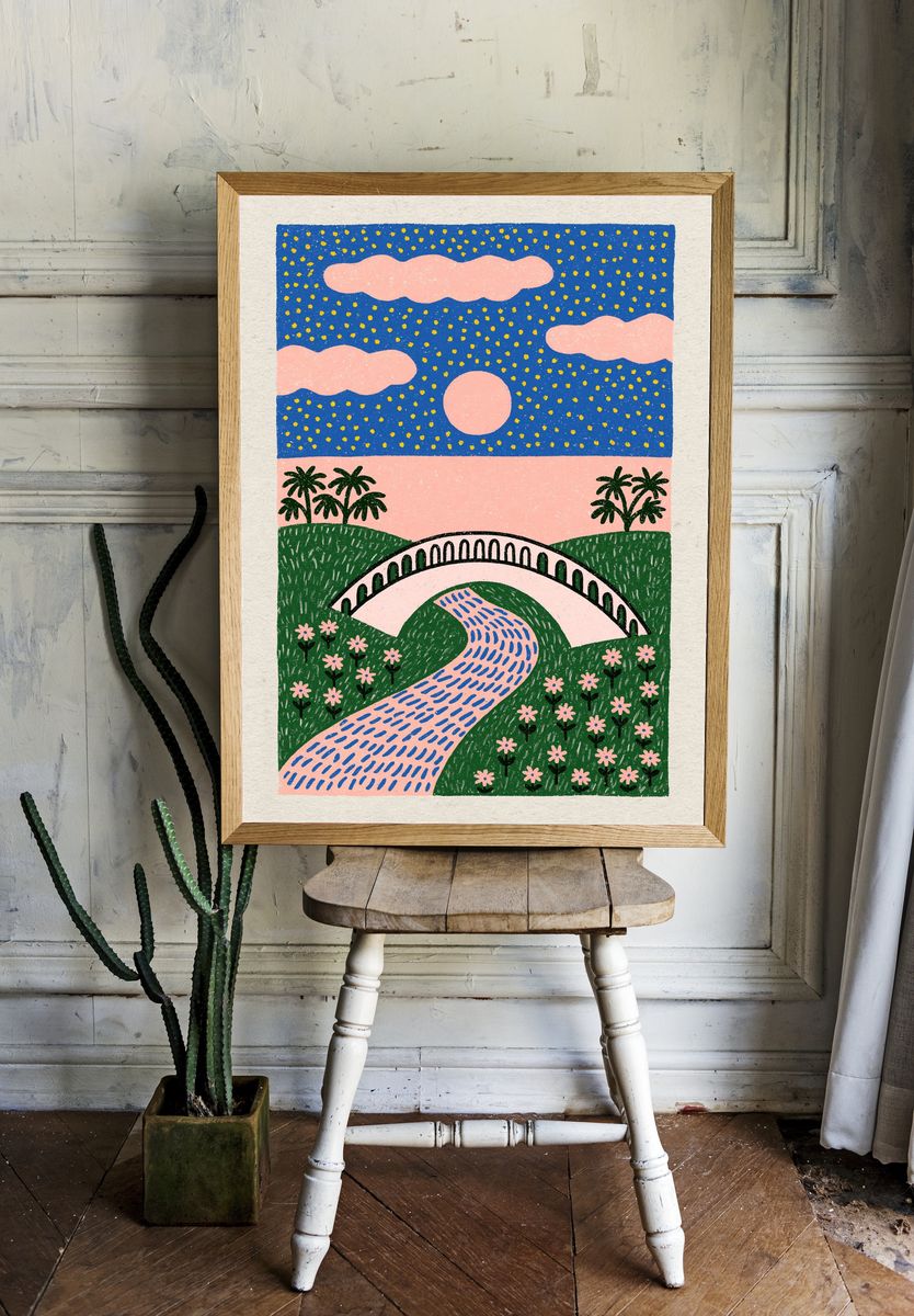 Dreamy Landscape Illustration Poster. room preview