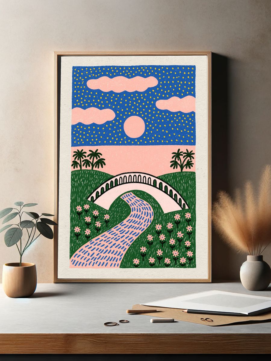 Dreamy Landscape Illustration Poster. — room view 2