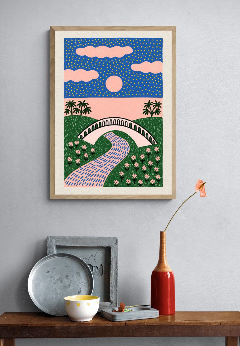Dreamy Landscape Illustration Poster. — room view 3
