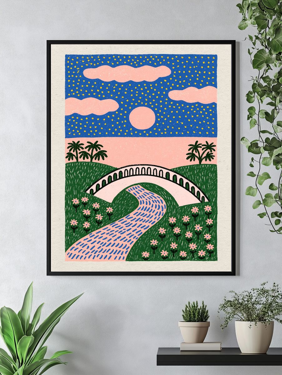 Dreamy Landscape Illustration Poster. — room view 4