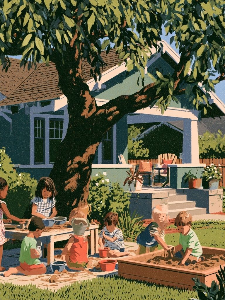 Backyard Playtime Illustration Poster. poster — illustration art