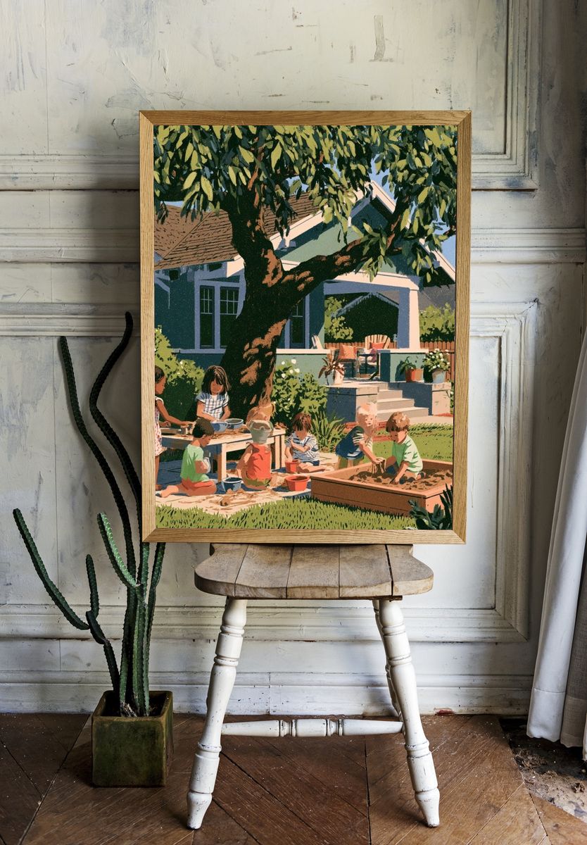 Backyard Playtime Illustration Poster. room preview