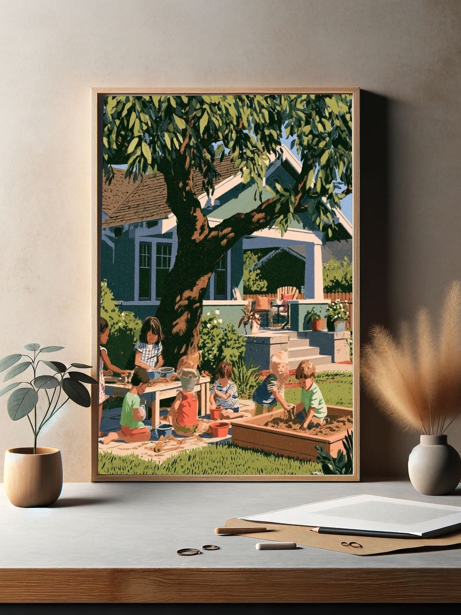 Backyard Playtime Illustration Poster. — room view 2