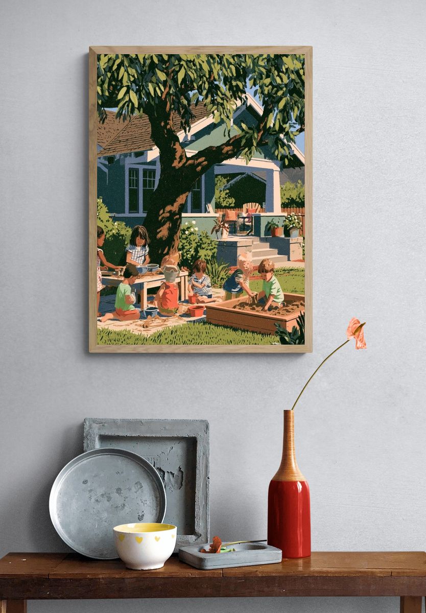 Backyard Playtime Illustration Poster. — room view 3