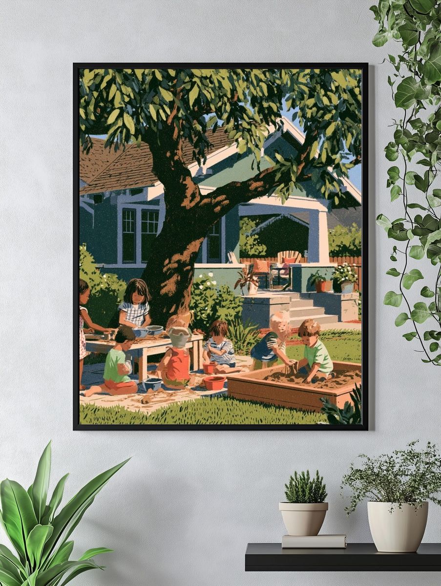 Backyard Playtime Illustration Poster. — room view 4