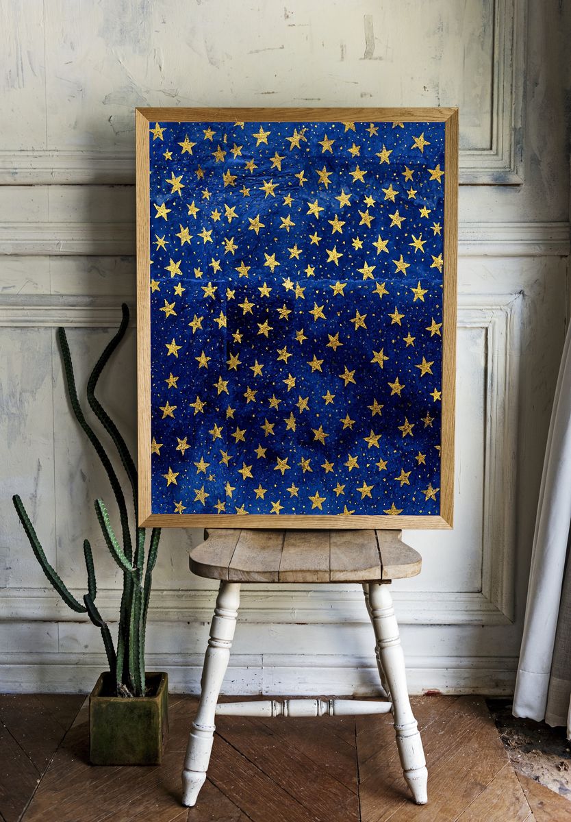 Golden Stars Night Sky Poster. — room view 1